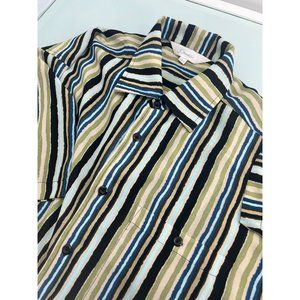 Vintage Genelli Men Shirt Short Sleeve Button Up Semi Sheer 100% Rayon Large L